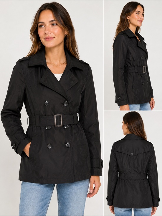 majora Jackets & Blazers - Majora Black Belted Double Breasted Trench Jacket Womens L